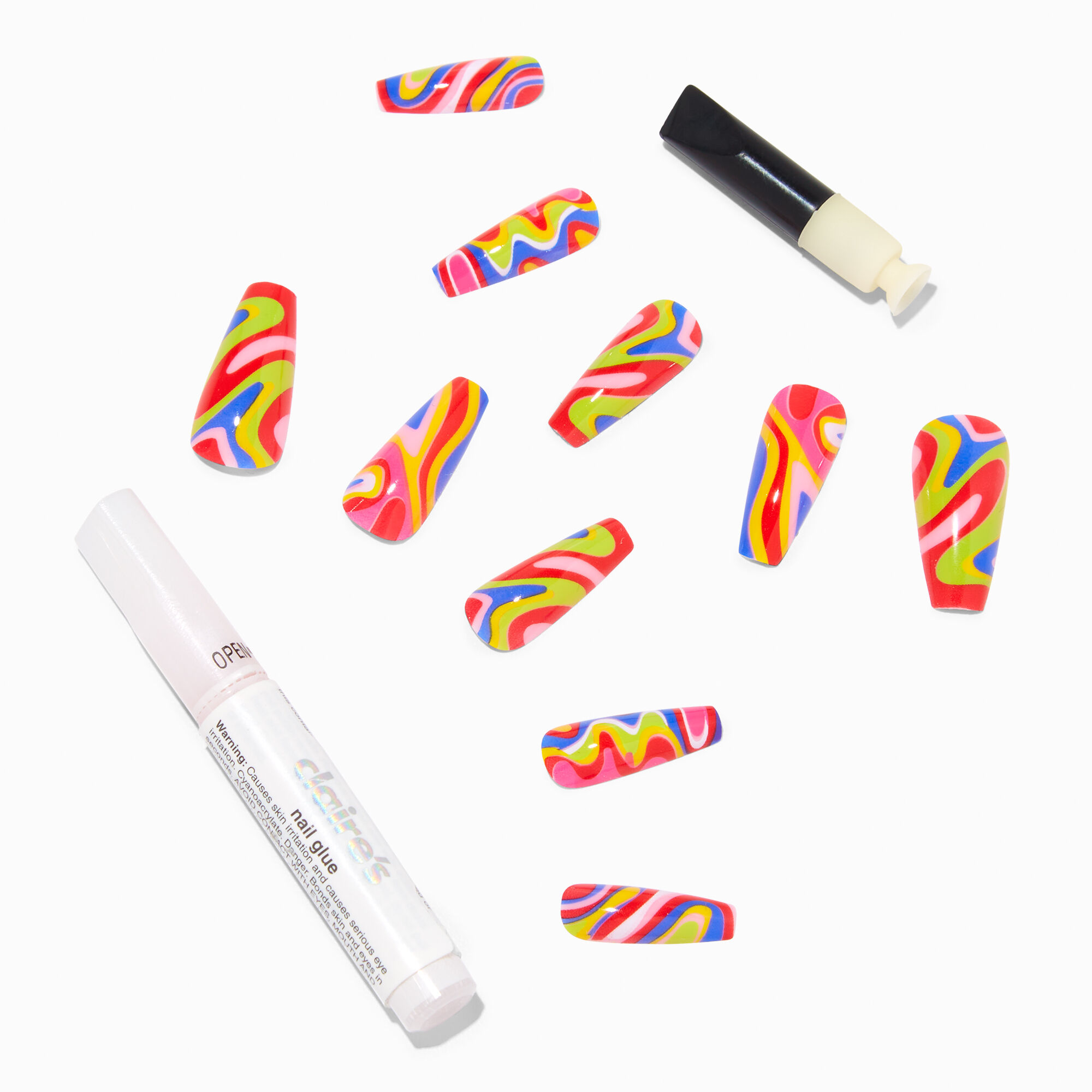 Retro Hot Swirl Squareletto Vegan Faux Nail Set - 24 Pack,