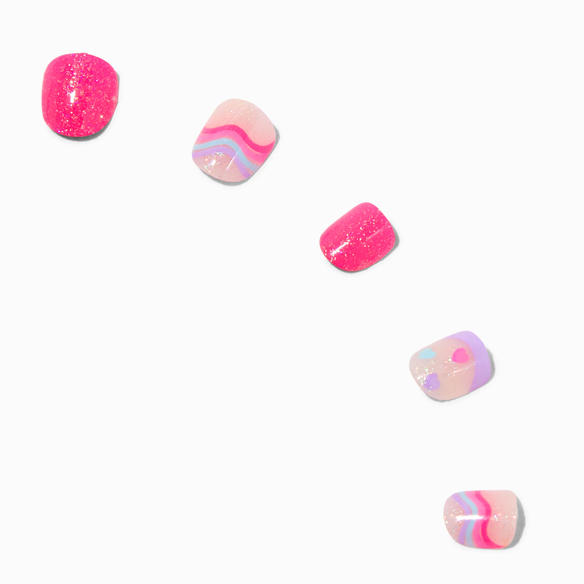 Claire's Club Pink Squiggle Square Press On Vegan Faux Nail Set - 10 Pack