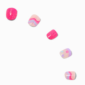 Claire&#39;s Club Pink Squiggle Square Press On Vegan Faux Nail Set - 10 Pack,