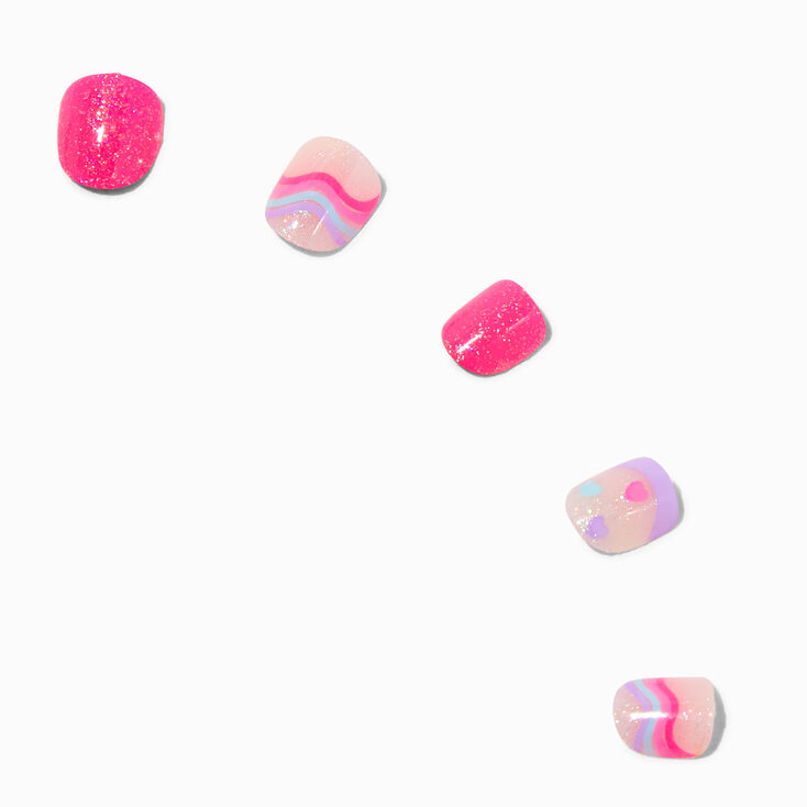 Claire&#39;s Club Pink Squiggle Square Press On Vegan Faux Nail Set - 10 Pack,