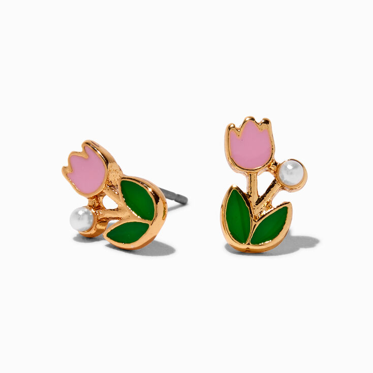 Clous d&#39;oreilles tulipe et perle d&#39;imitation,