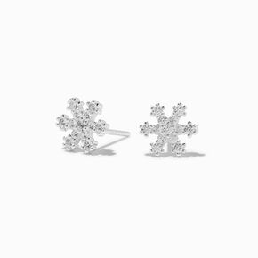 Sterling Silver Cubic Zirconia Snowflake Stud Earrings ,