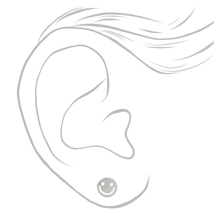 Sterling Silver Cutout Happy Face Stud Earrings,