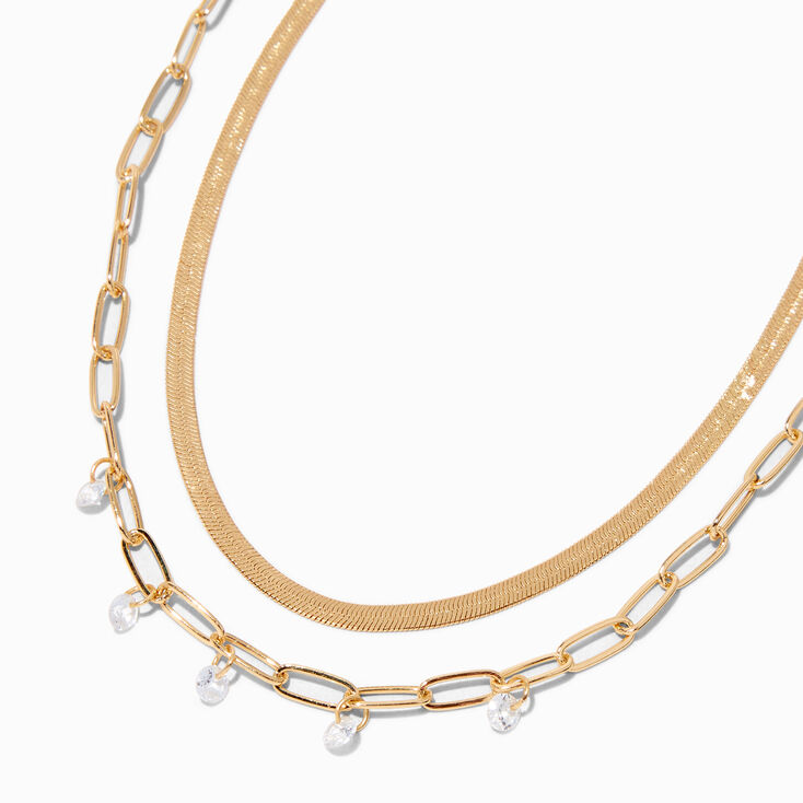 Gold Paperclip &amp; Cubic Zirconia Multi-Strand Necklace,