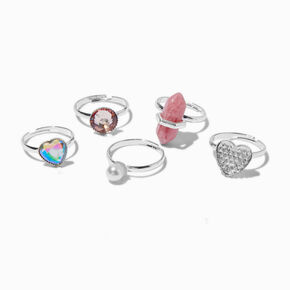 Claire&#39;s Club Silver Glitter Box Rings - 5 Pack,