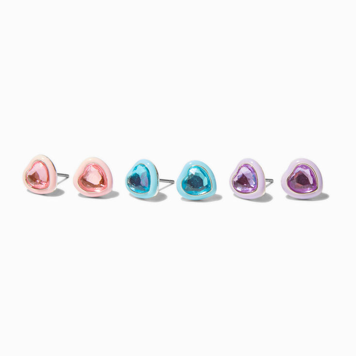 Clous d&#39;oreilles c&oelig;ur strass pastel - Lot de 3,