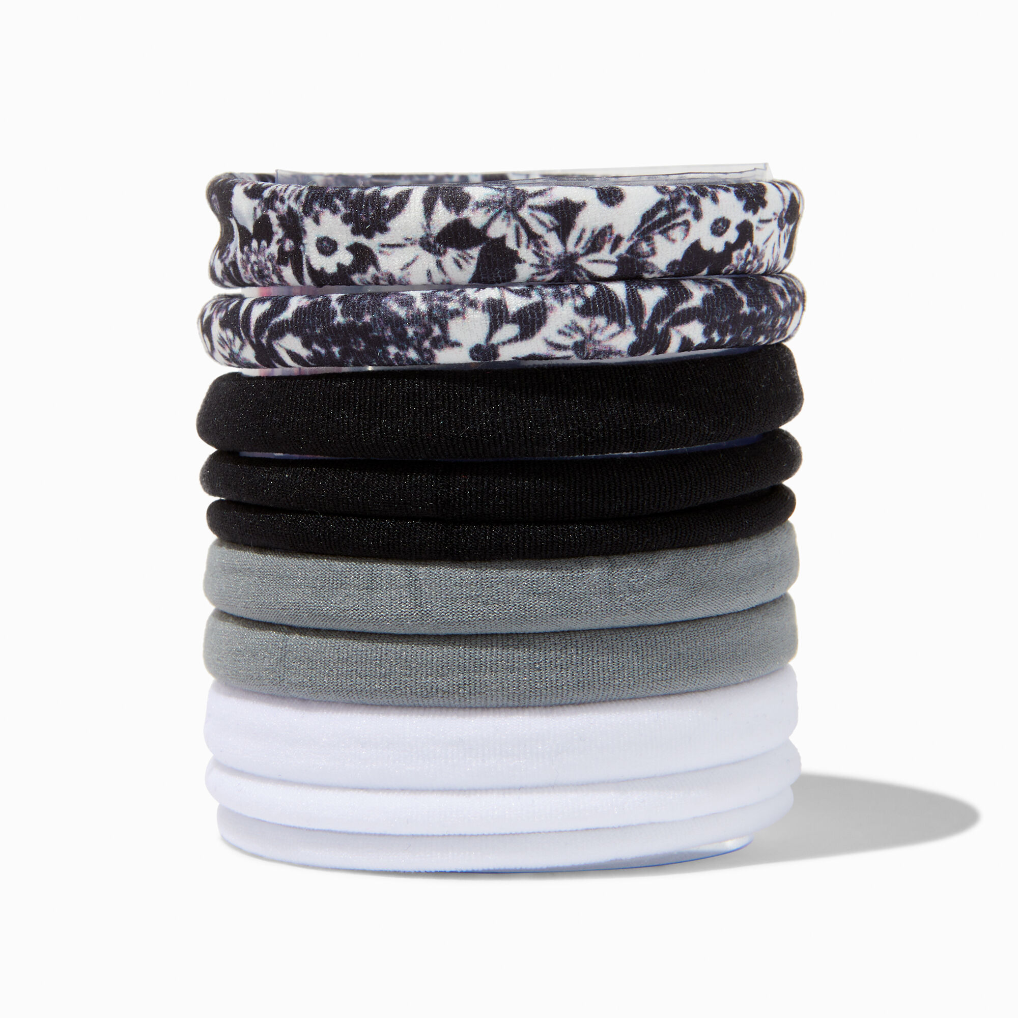 View Claires Black Floral Rolled Hair Ties 10 Pack White information