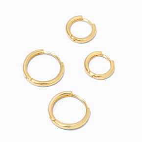 18K Gold Plated 8MM &amp; 12MM Hoop Earrings - 2 Pack,