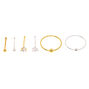 Mixed Metal Sterling Silver Cubic Zirconia 22G Triangle Stone Nose Rings - 6 Pack,
