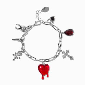 Silver-tone Dripping Heart Charm Chain Bracelet,
