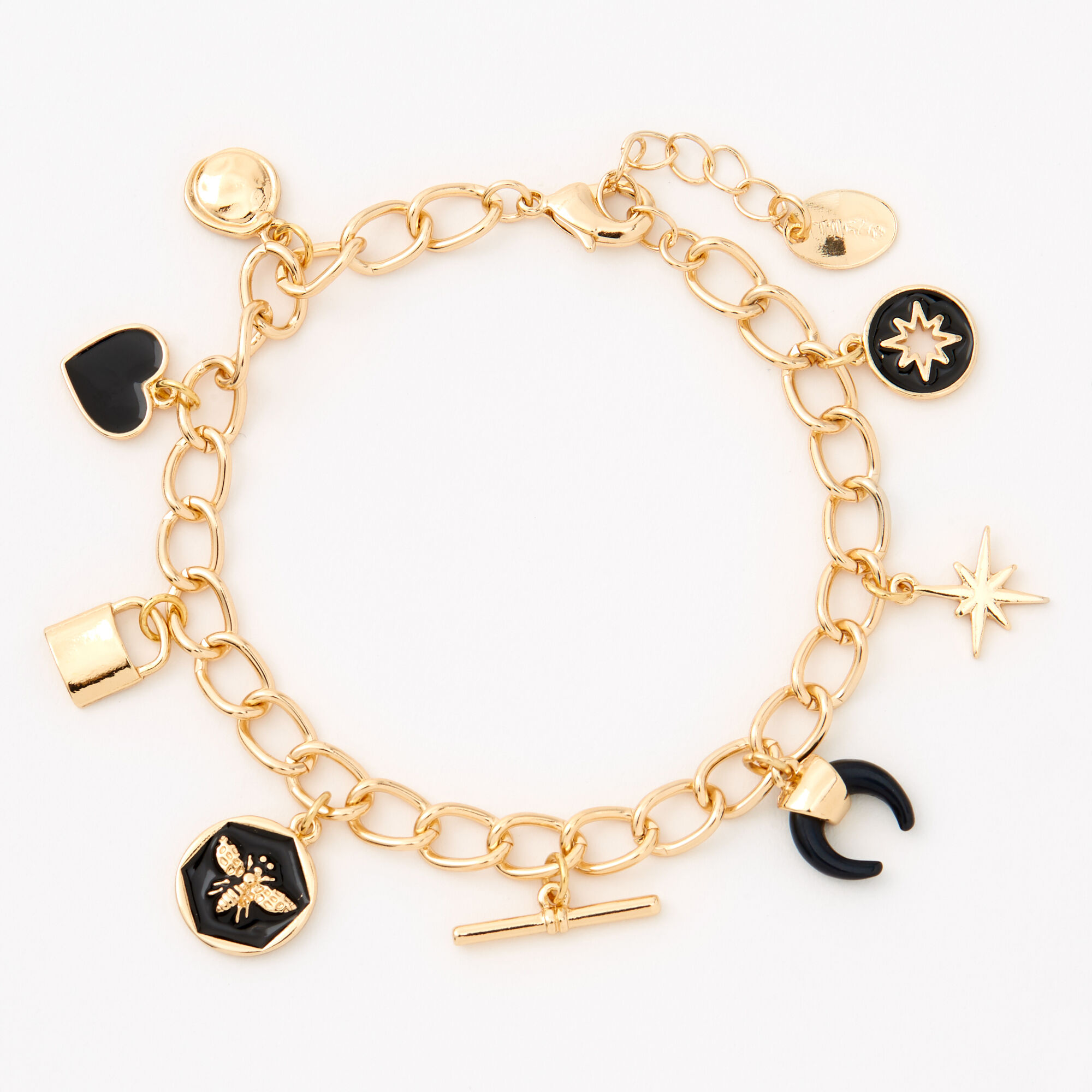 View Claires GoldTone Chain Enamel Charm Bracelet Black information