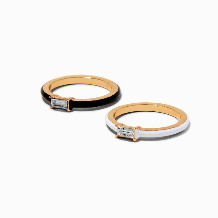 Black &amp; White Enamel Ring Stack - 2 Pack,
