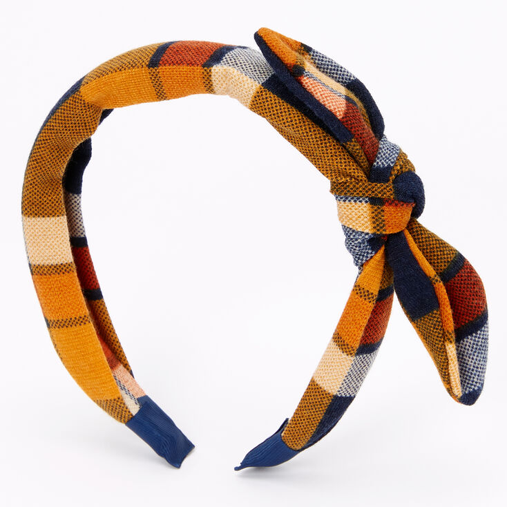 Plaid Knotted Bow Headband - Orange,
