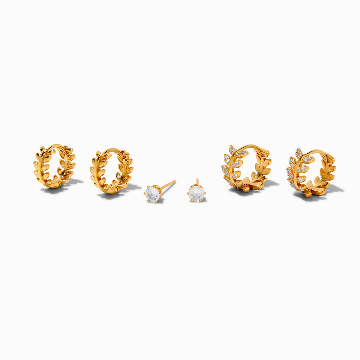 Boucles d&#39;oreilles feuille superposables en zircon cubique couleur dor&eacute;e C LUXE by Claire&#39;s - Lot de 3,