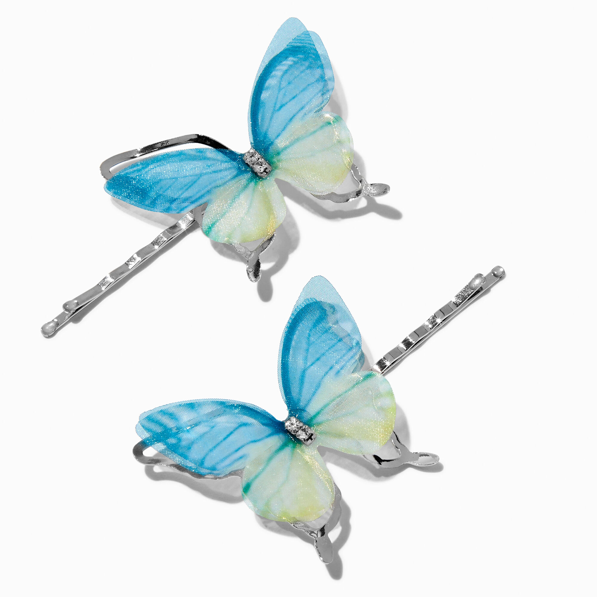 View Claires Blue Butterfly Hair Pins 2 Pack Green information