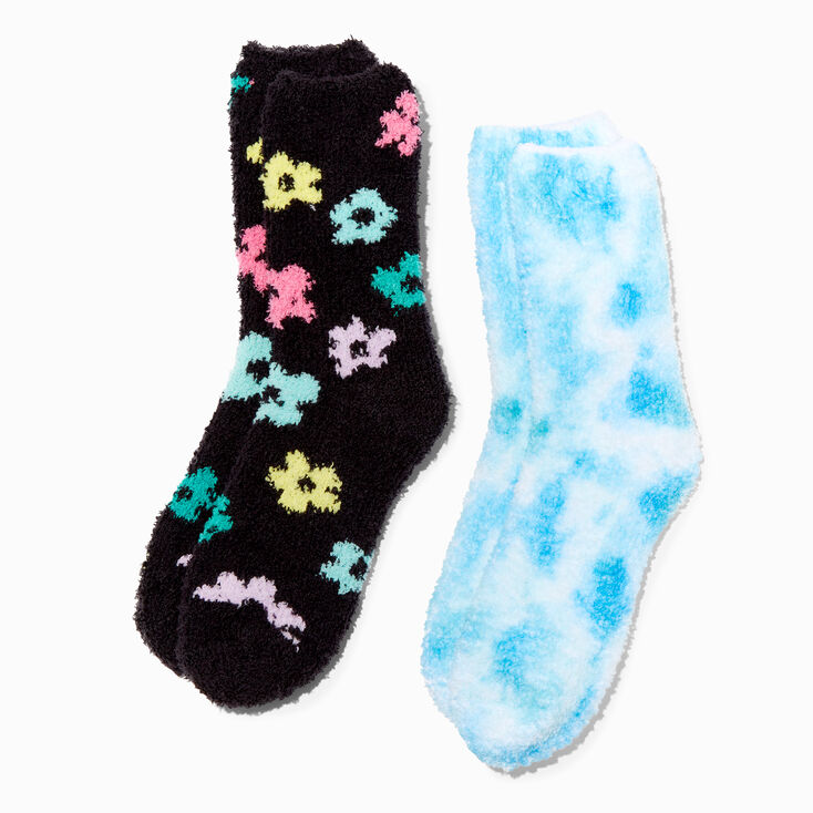 Flowers &amp; Blue Tie Dye Plush Slipper Socks - 2 Pack,