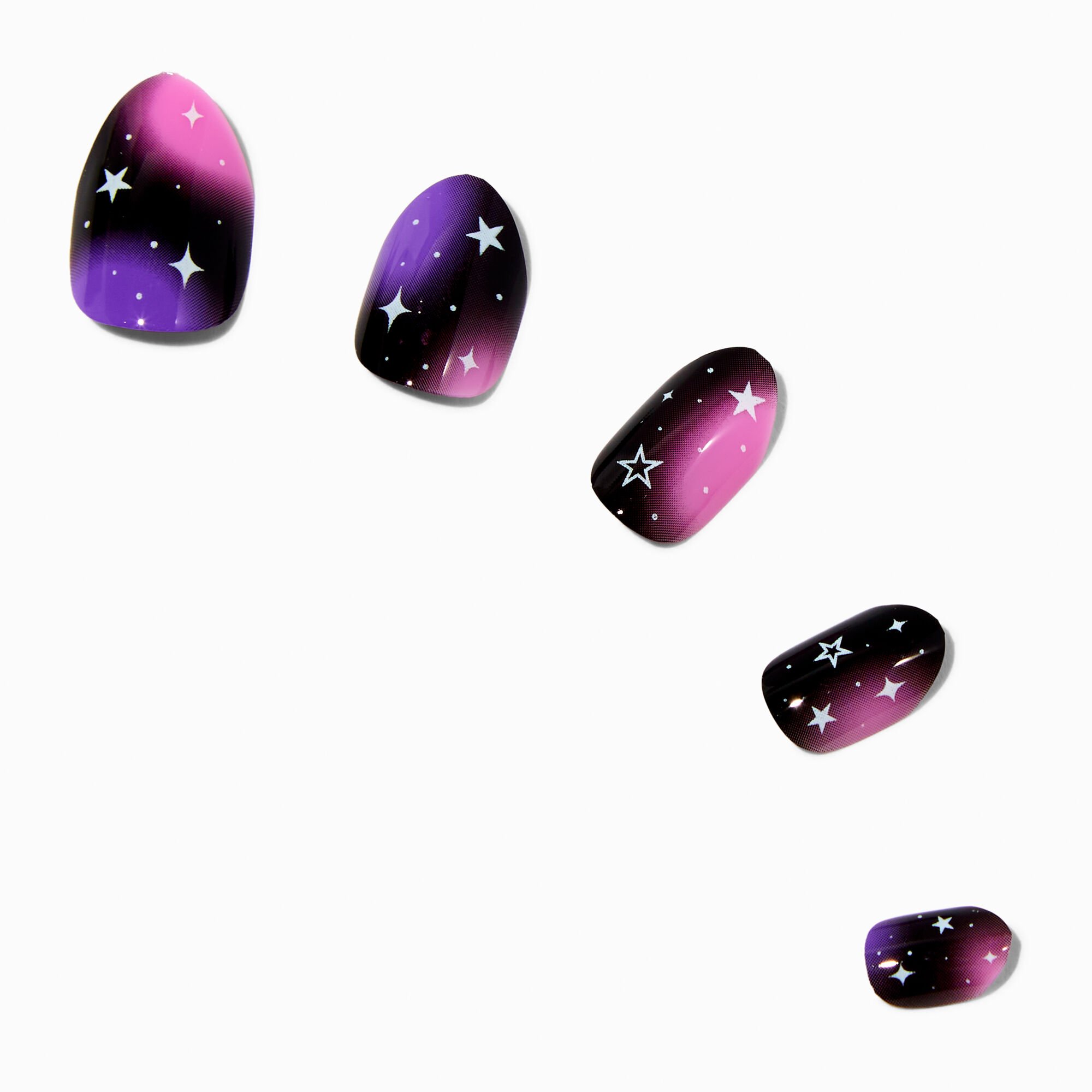 Purple Galaxy Stiletto Vegan Press On Faux Nail Set - 24 Pack,