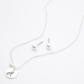 Silver Initial Pearl Jewellery Set - A, 2 Pack,