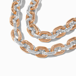 Mixed Metal Large Chain Multi-Strand Necklace,