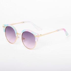 Etched Tie Dye Round Browline Sunglasses - Turquoise,
