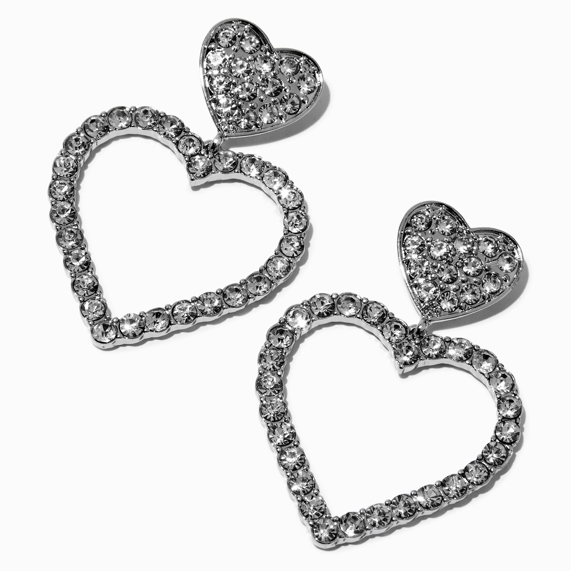 Mean Girls x Claire s Crystal Diamante Silver tone Heart Drop Earrings