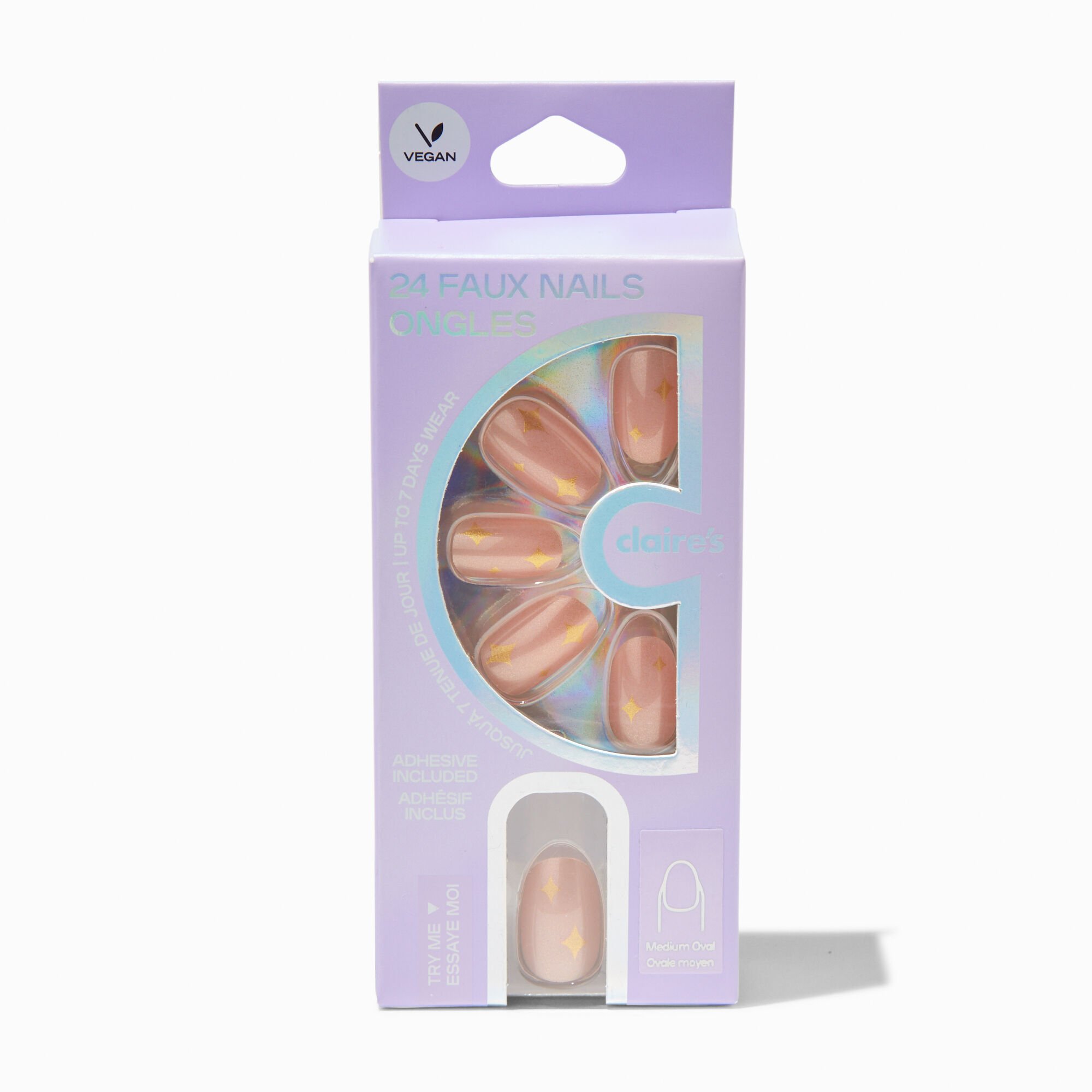 Gold Glitter Celestial Medium Oval Vegan Faux Nail Set - 24 Pack,