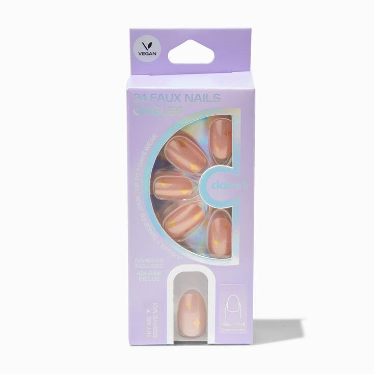 Gold Glitter Celestial Medium Oval Vegan Faux Nail Set - 24 Pack,