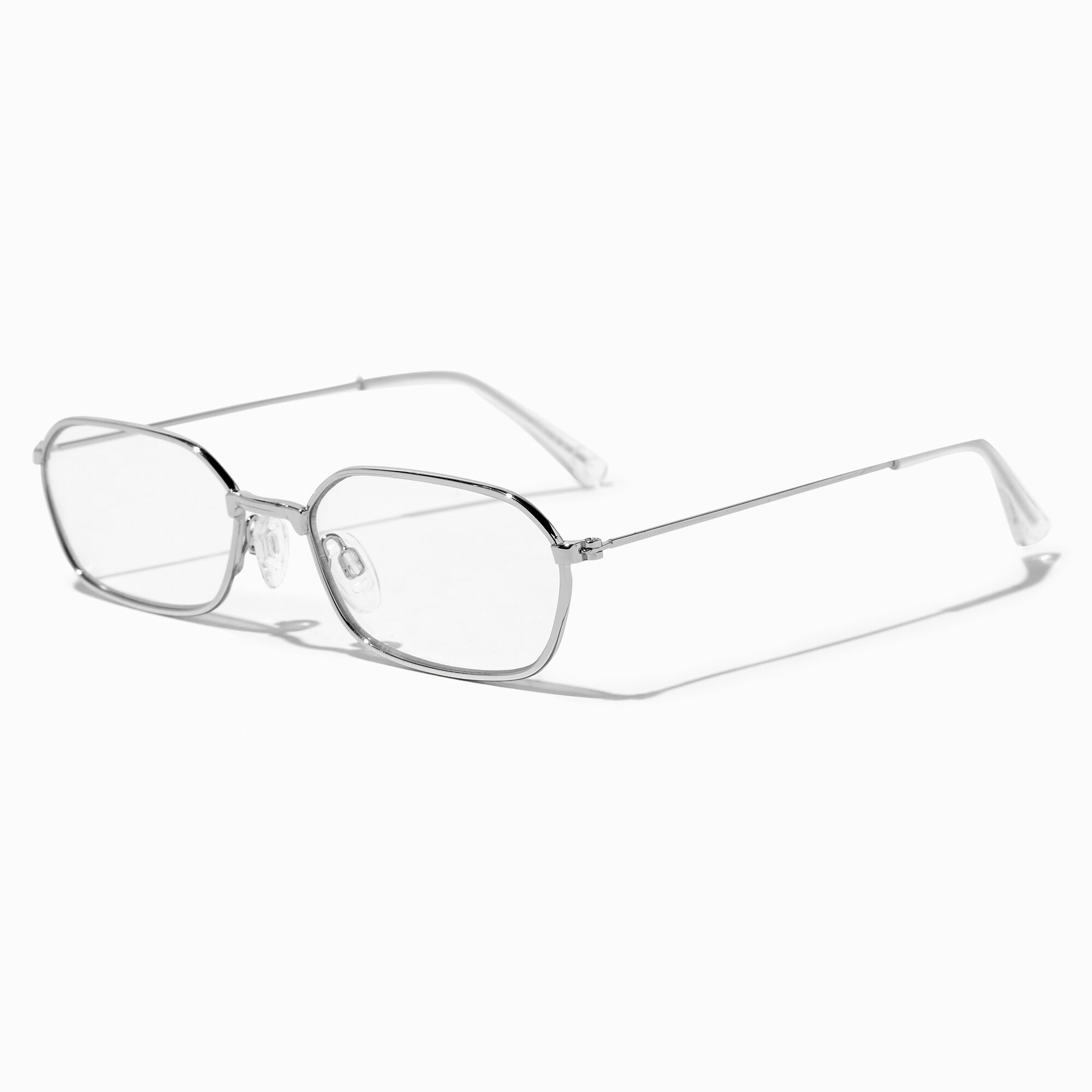 View Claires Slim Rounded Rectangle Clear Lens Frames Silver information
