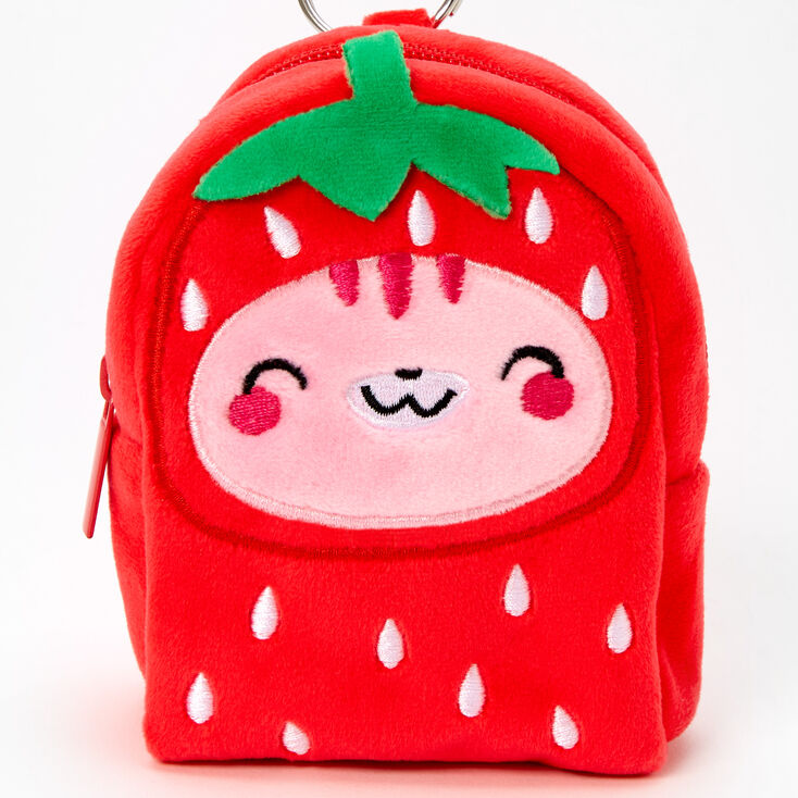 Strawberry Hoodie Hamster Mini Backpack Keyring,