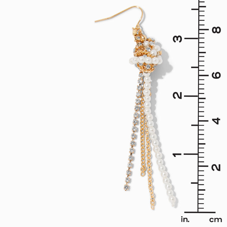Pearl Knot Gold-tone Chain Fringe 3.5&quot; Linear Drop Earrings,