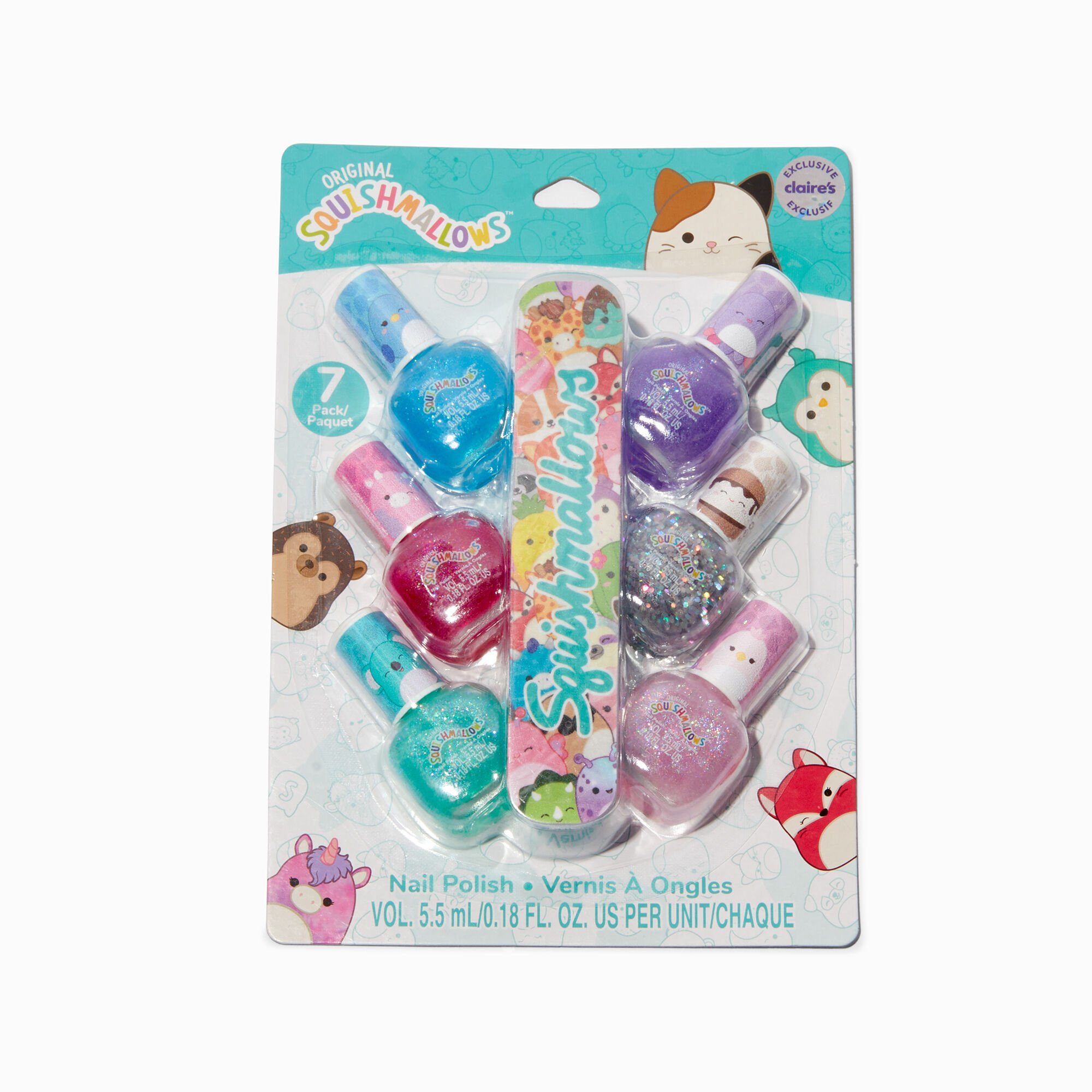 View Squishmallows Claires Exclusive Nail Polish Set 7 Pack information