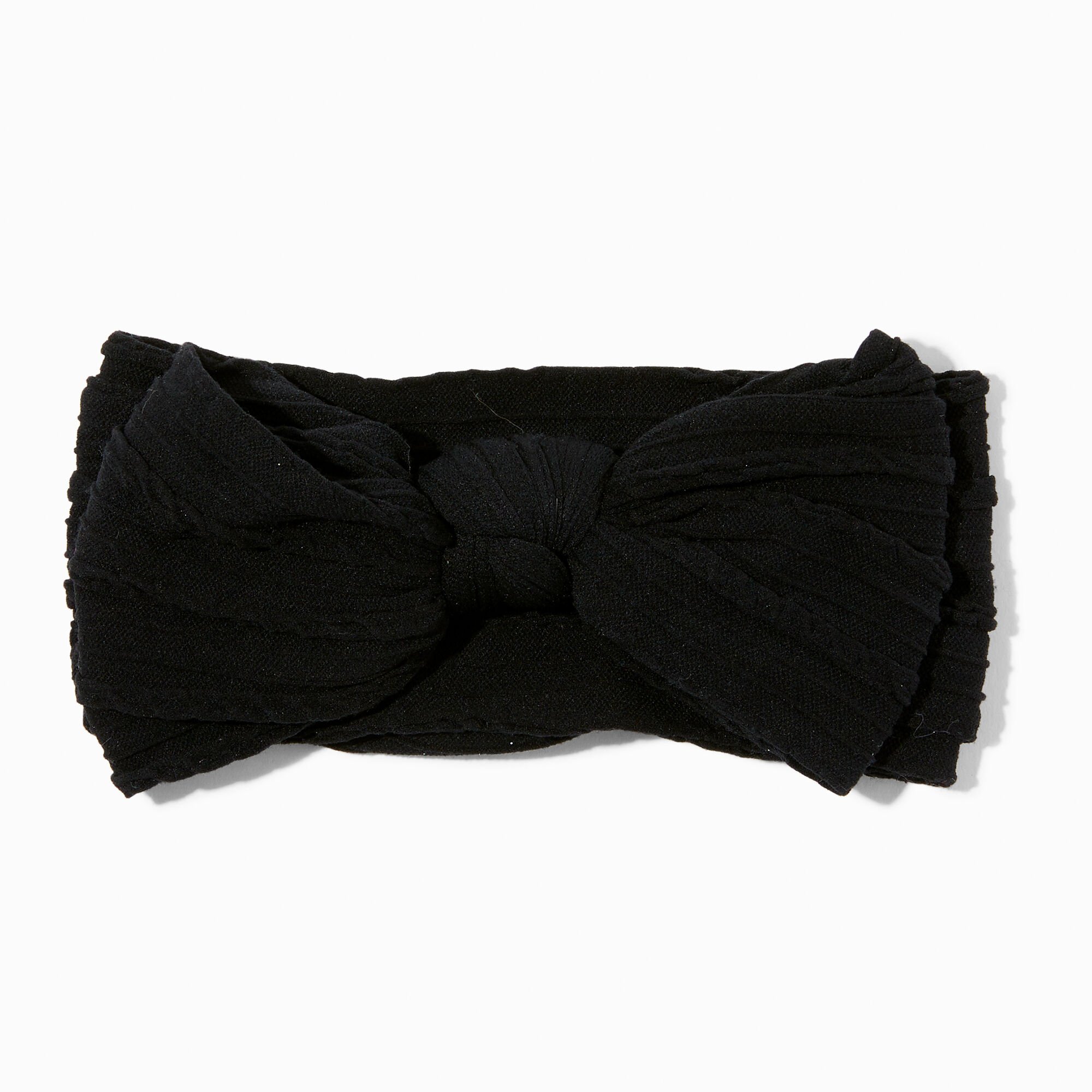 Claire's Club Black Nylon Ribbed Bow Headwrap,