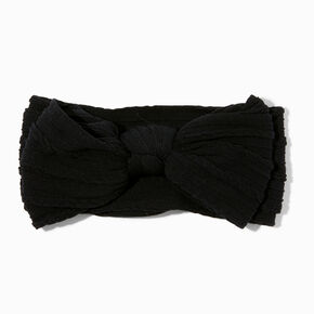 Claire&#39;s Club Black Nylon Ribbed Bow Headwrap,