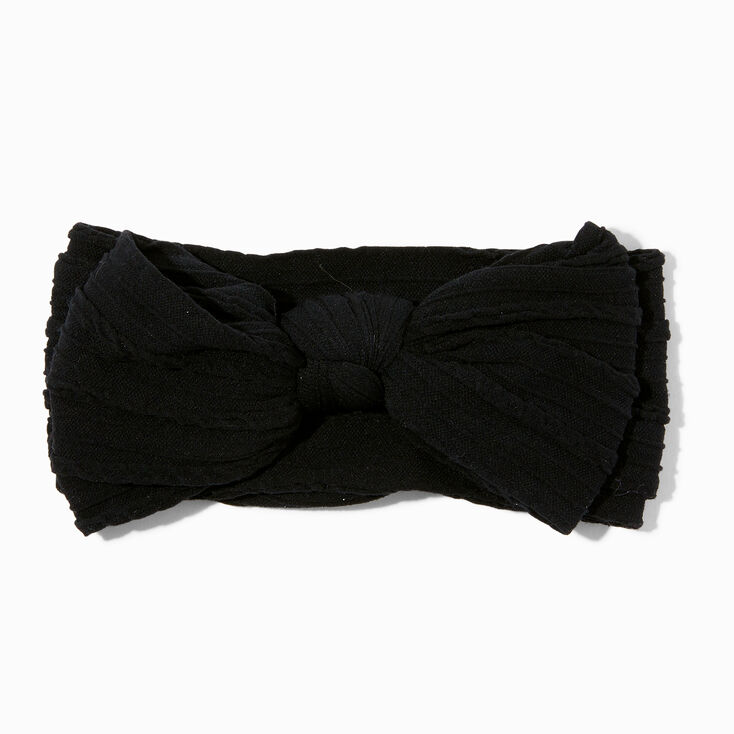 Claire&#39;s Club Black Nylon Ribbed Bow Headwrap,