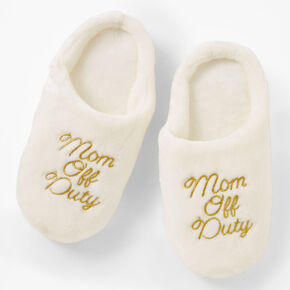 &quot;Mom Off Duty&quot; Embroidered Plush Slippers,