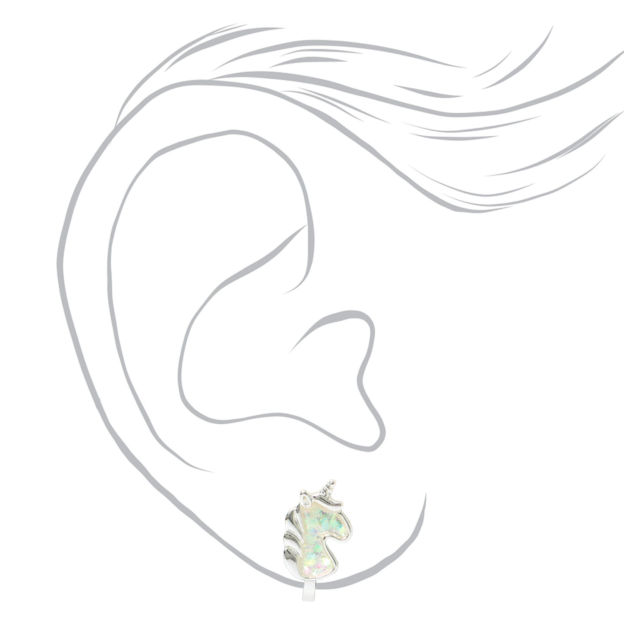 Silver Holographic Horse Clip-On Earrings,