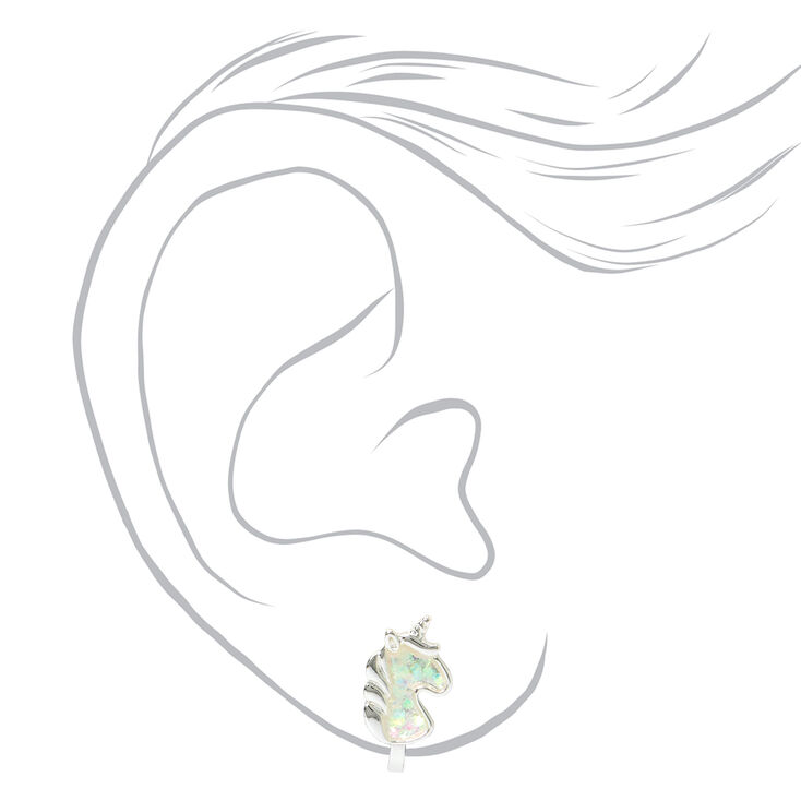 Silver Holographic Horse Clip-On Earrings,