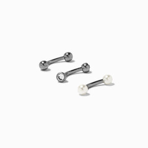 Boucles d&rsquo;oreilles rook strass boule et perles d&#39;imitation 1,2&nbsp;mm en titane couleur argent&eacute;e - Lot de 3,