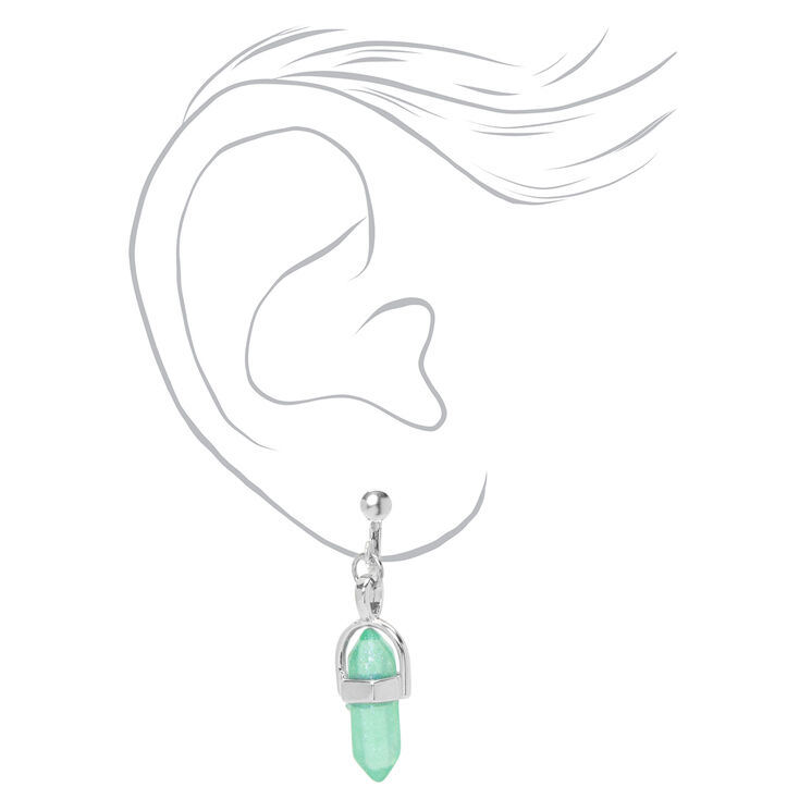 Mint Green 1&#39;&#39; Mystical Gem Clip On Drop Earrings,