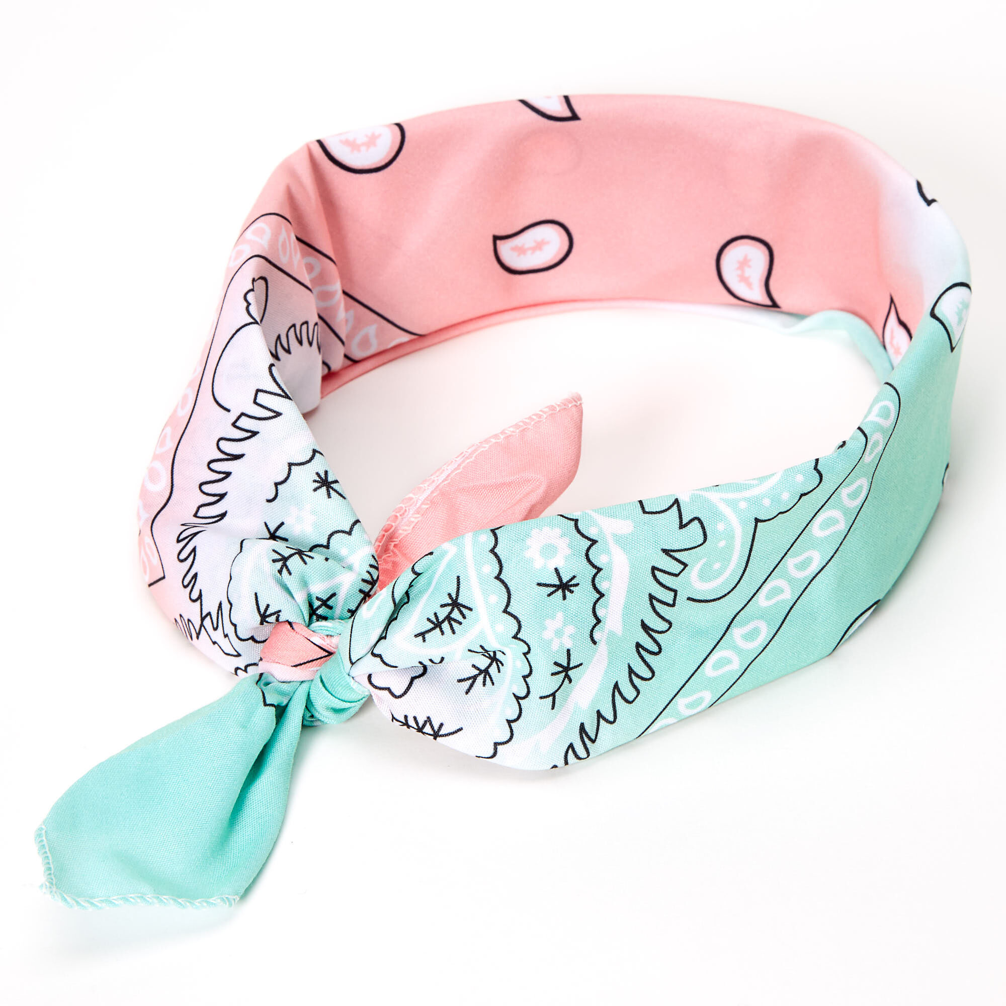 Blue & Pink Pastel Ombre Paisley Bandana Headwrap,