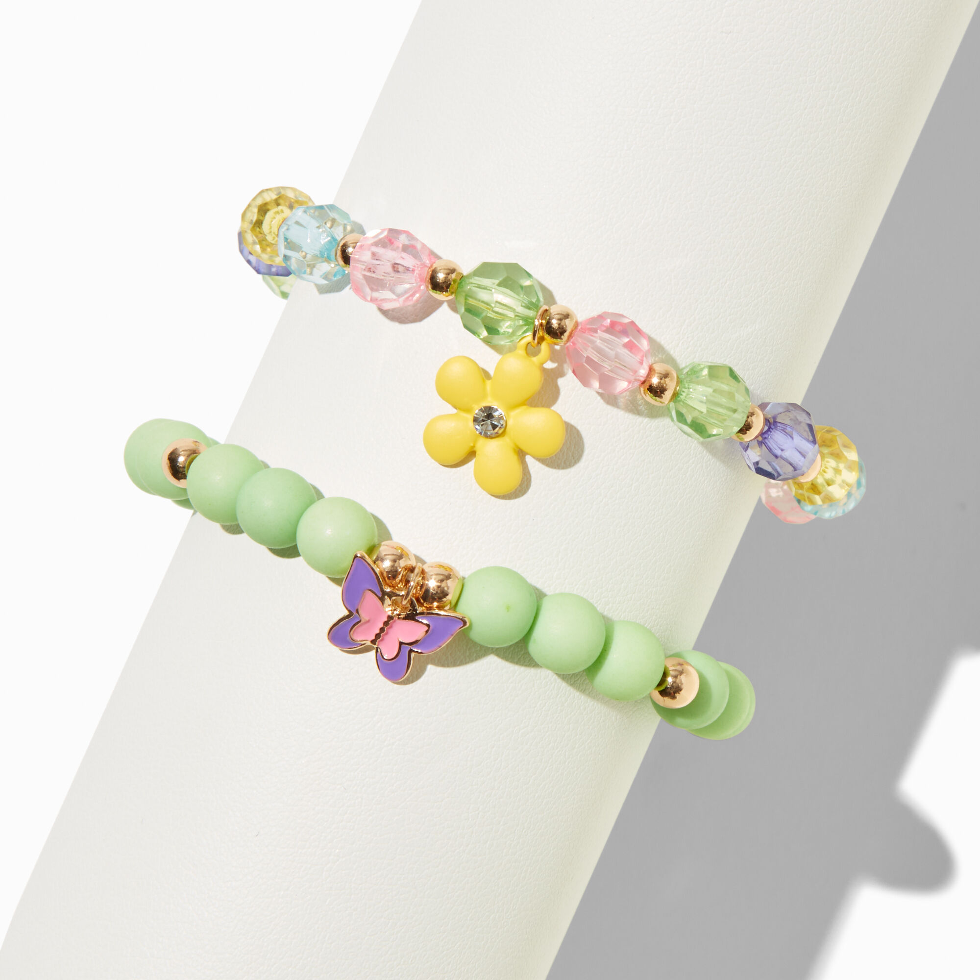 Uptown Matte Daisy & Butterfly Beaded Stretch Bracelets - 2 Pack,