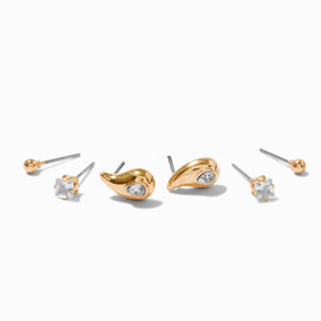 Gold-tone Teardrop Cubic Zirconia Earring Stackables Set - 3 Pack,