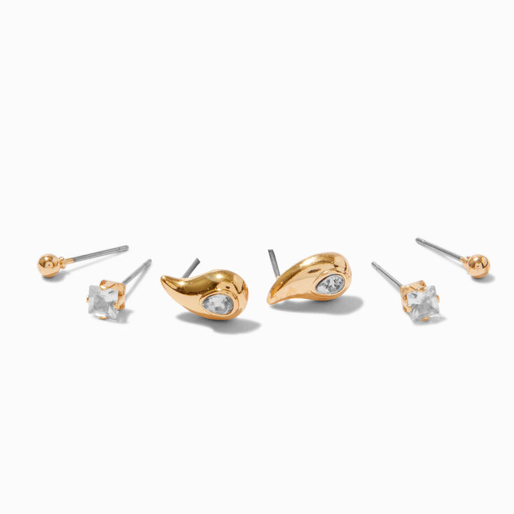 Gold-tone Teardrop Cubic Zirconia Earring Stackables Set - 3 Pack,