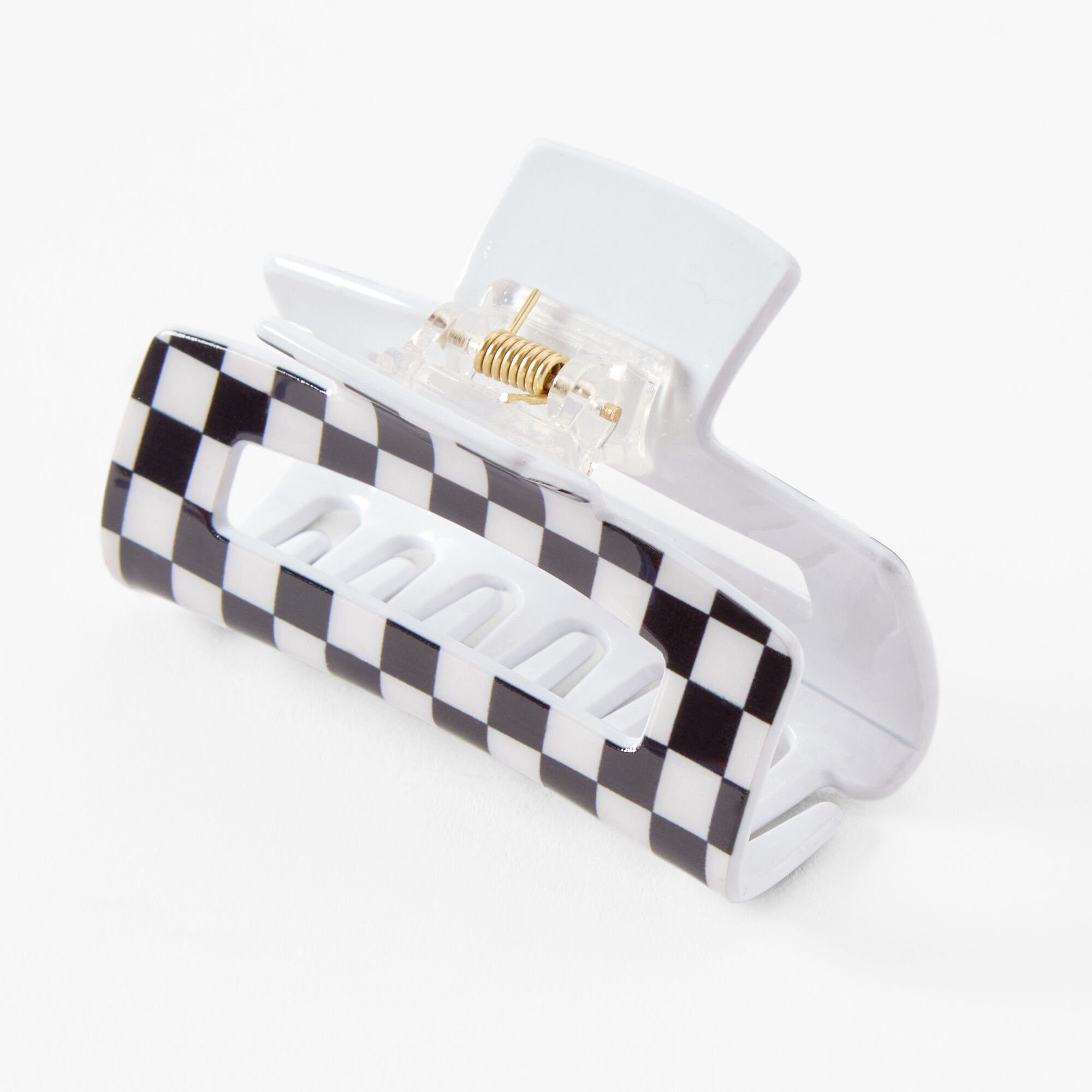 Black & White Check Medium Rectangle Hair Claw,