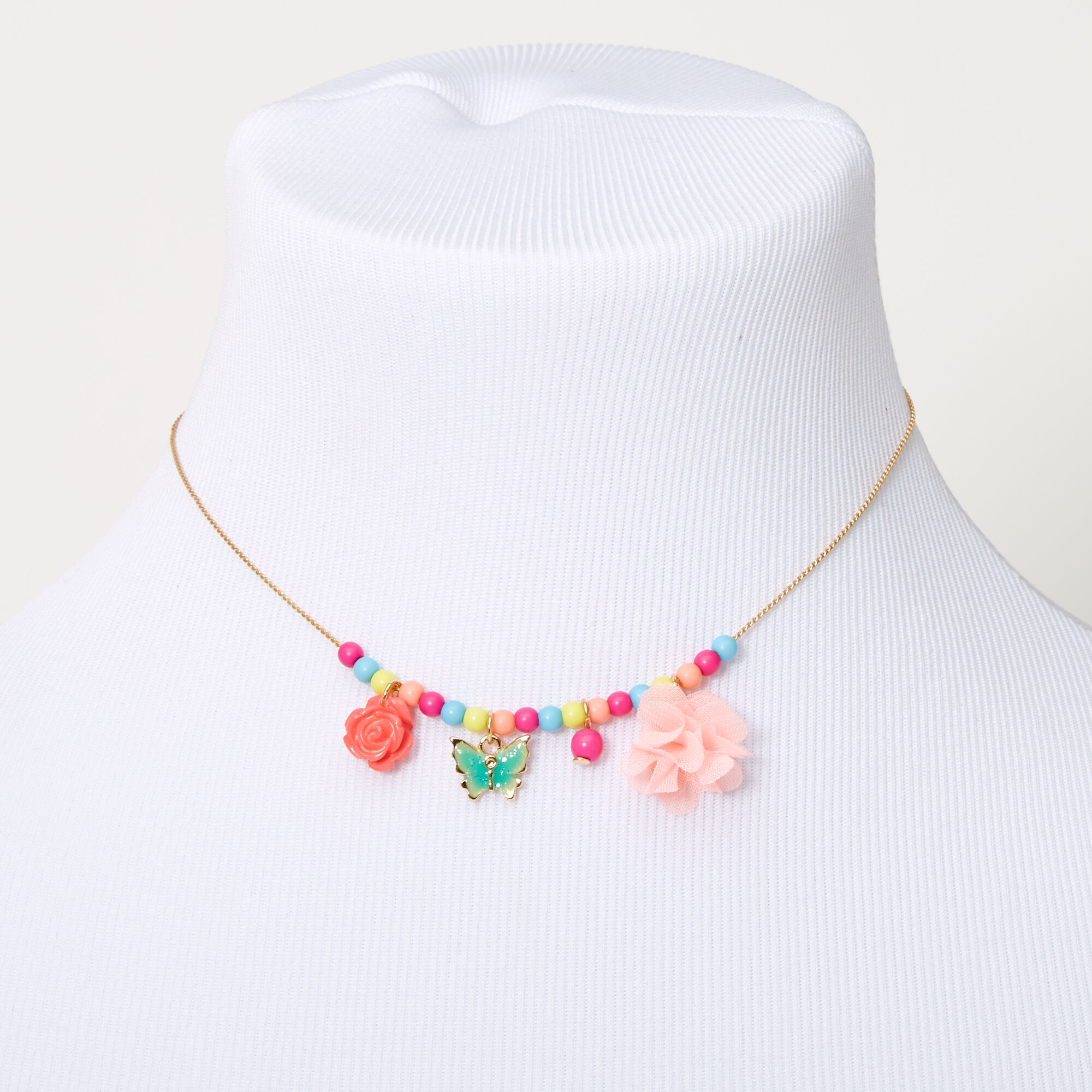 Parure de bijoux perlée arc-en-ciel roses et papillons Claire's Club - Lot de 3,