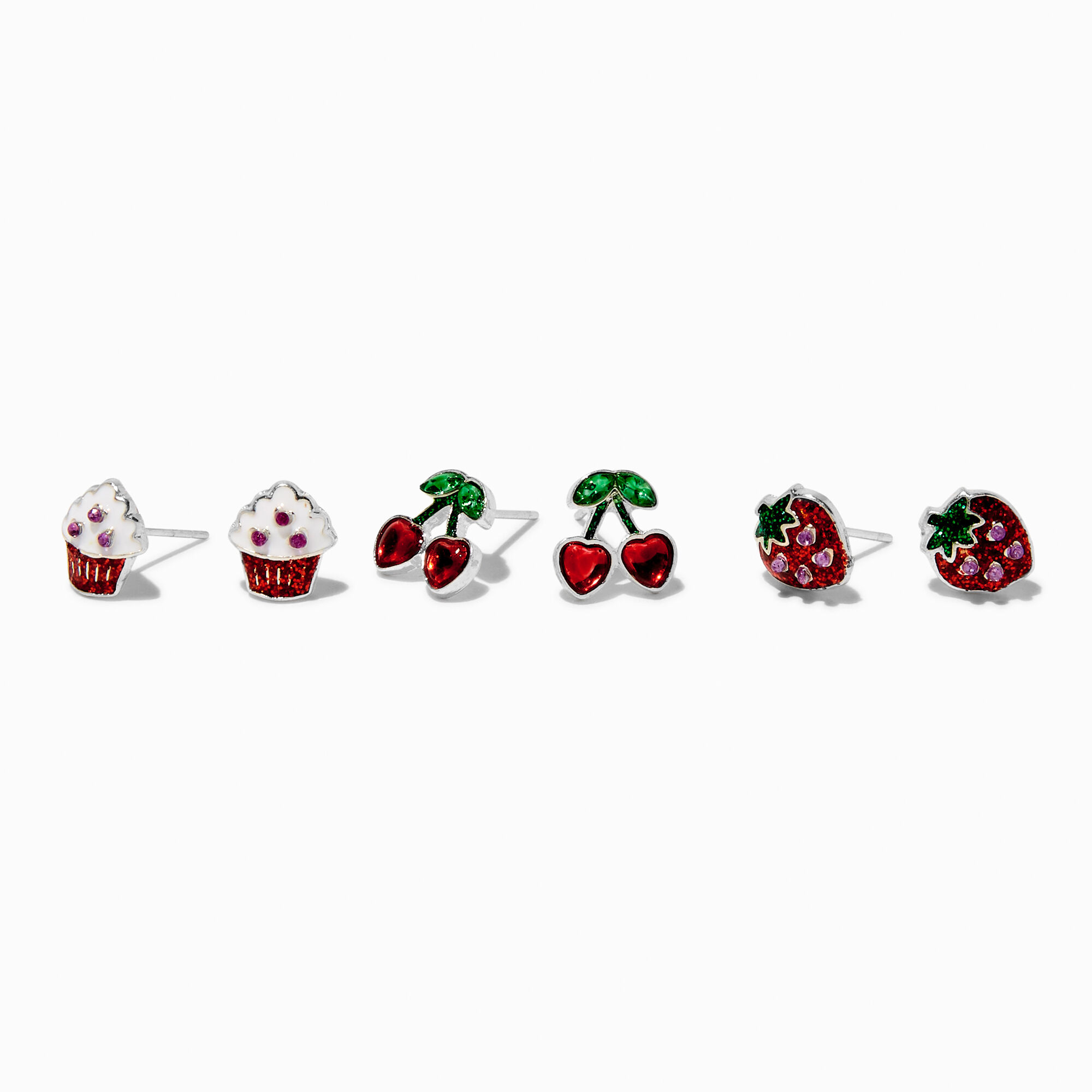 Valentine's Day Fruit Treats Stud Earrings - 3 Pack,