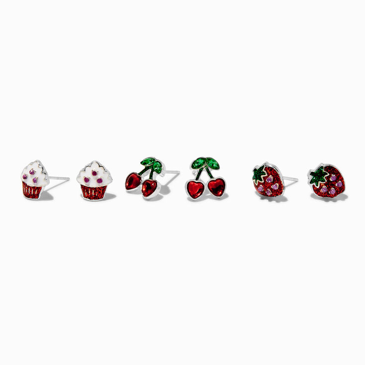 Valentine&#39;s Day Fruit Treats Stud Earrings - 3 Pack,