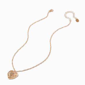 Gold-tone Textured Heart Pendant Necklace ,