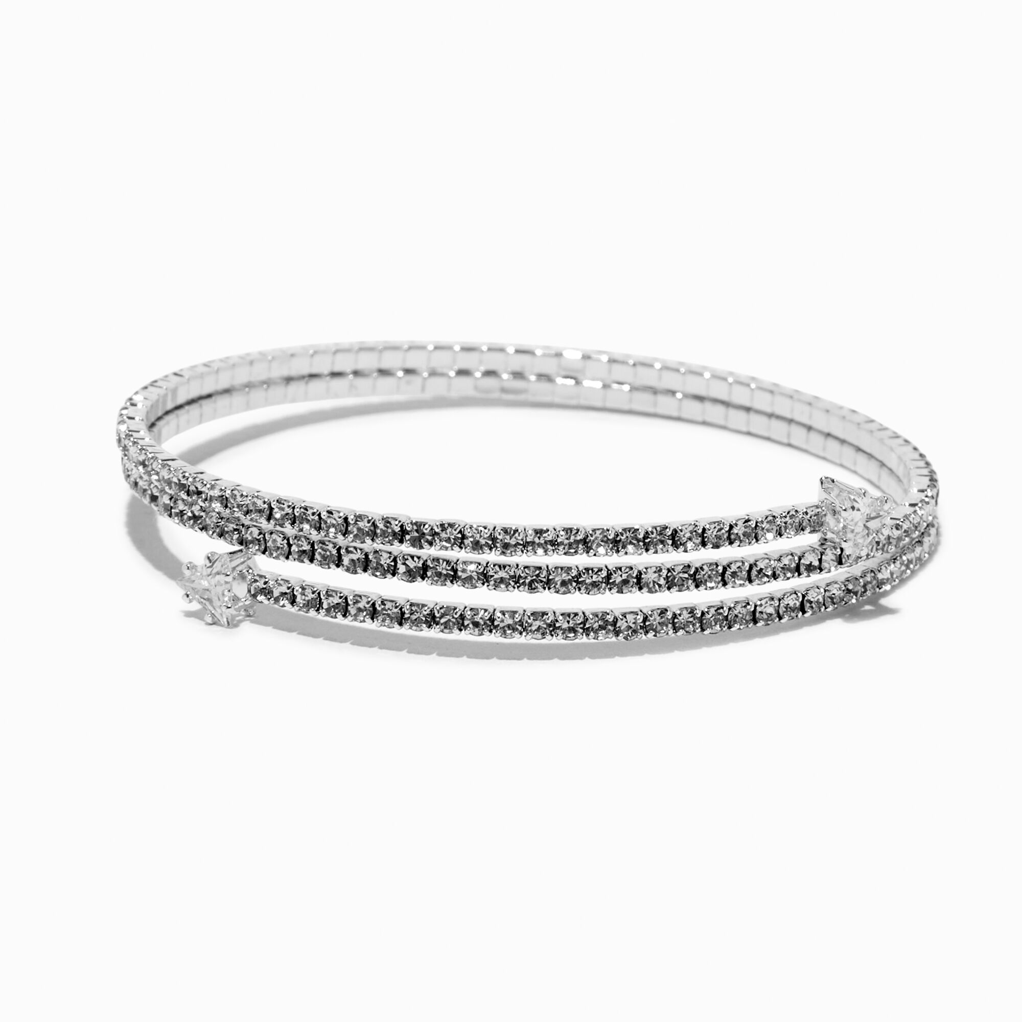 Silver-tone Rhinestone Coil Bracelet,