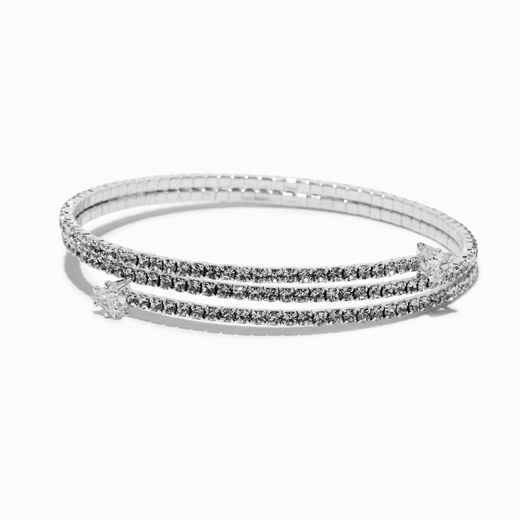 Bracelet torsad&eacute; strass en serti clos couleur argent&eacute;e,